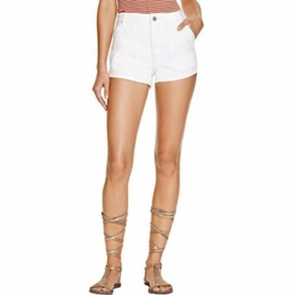 FREE PEOPLE White Lace Trim Denim Shorts